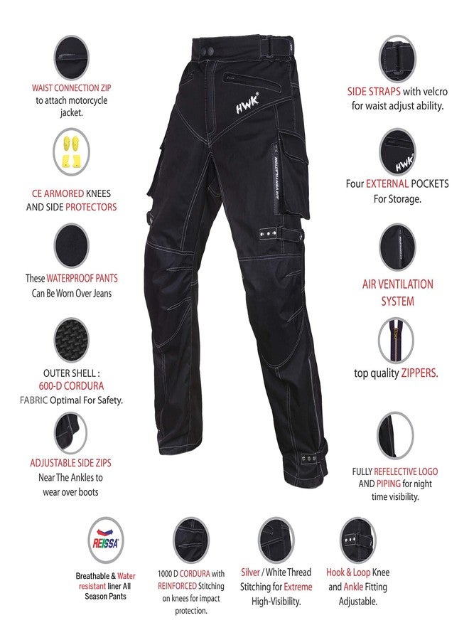 HWK Motorcycle Pants for Men and Women with Water Resistant Cordura Textile Fabric for Enduro Motocross Motorbike Riding & Impact Armor, Dual Sport Motorcycle Pants with 36"-38" Waist, 30" Inseam - Image 2